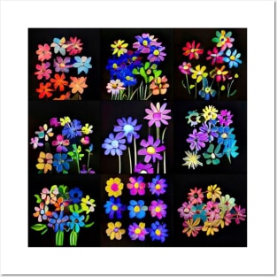 Rainbow Flowers - Black Style Posters and Art